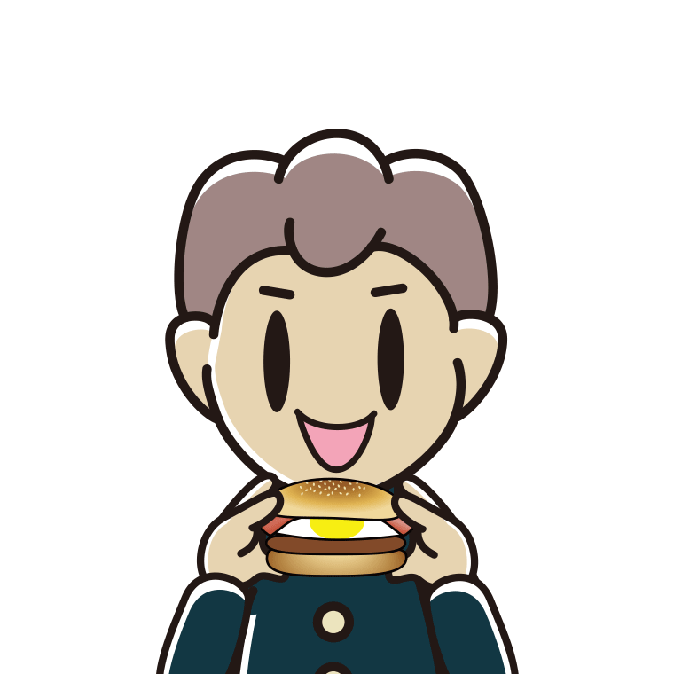 月見バーガーを食べる男子中学生のイラスト【色あり、背景なし】透過PNG