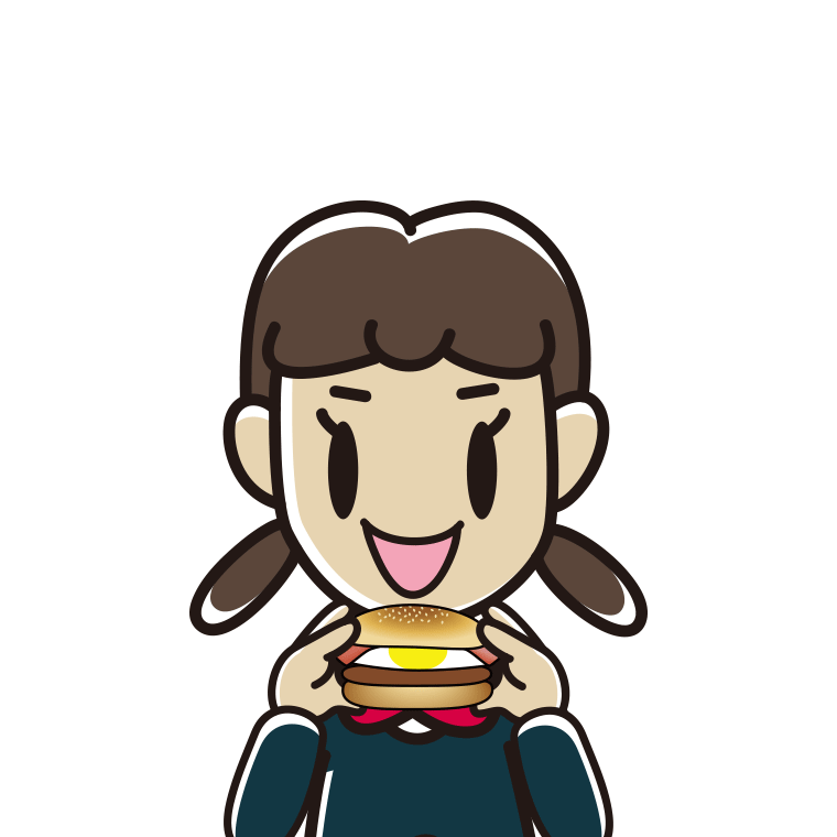 月見バーガーを食べる女子中学生のイラスト【色あり、背景なし】透過PNG