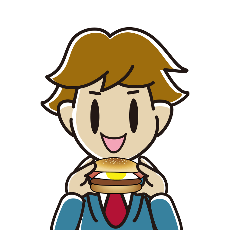 月見バーガーを食べる男子高校生のイラスト【色あり、背景なし】透過PNG
