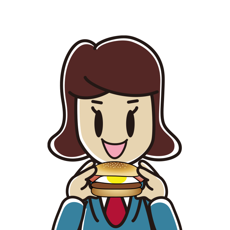月見バーガーを食べる女子高校生のイラスト【色あり、背景なし】透過PNG