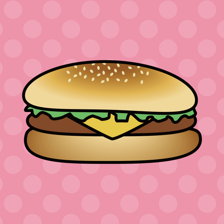 ハンバーガーのイラスト02（チーズバーガー）【色、背景あり】PNG