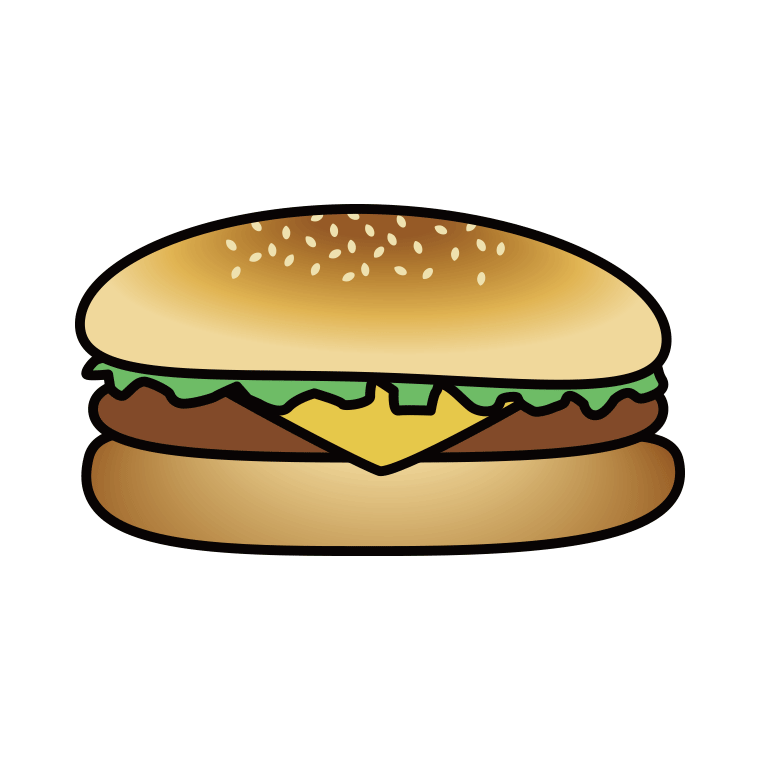 ハンバーガーのイラスト02（チーズバーガー）【色あり、背景なし】透過PNG