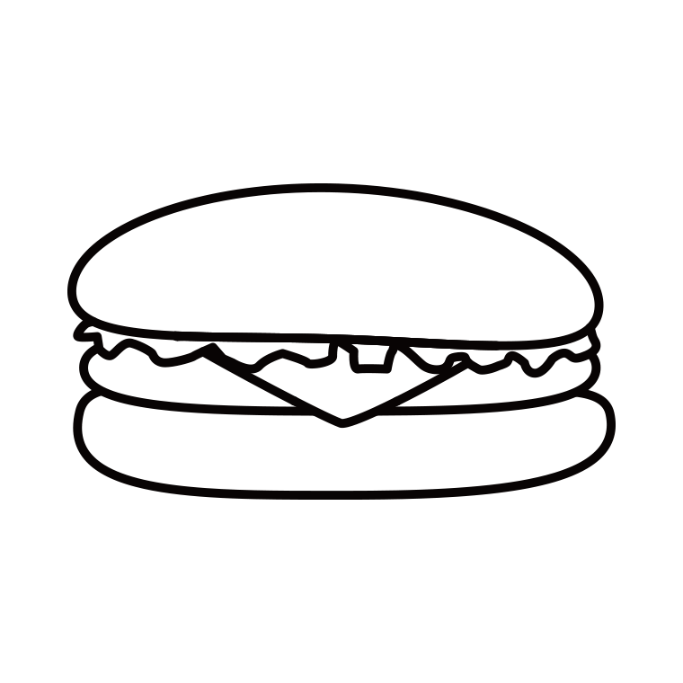 ハンバーガーのイラスト02（チーズバーガー）【線のみ】透過PNG