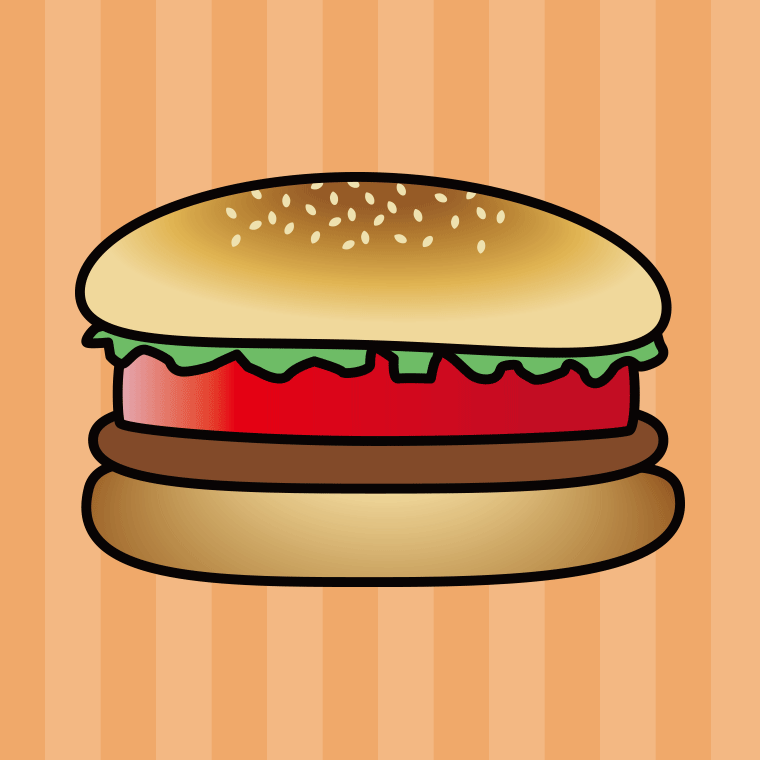 ハンバーガーのイラスト03（トマト入り）【色、背景あり】PNG