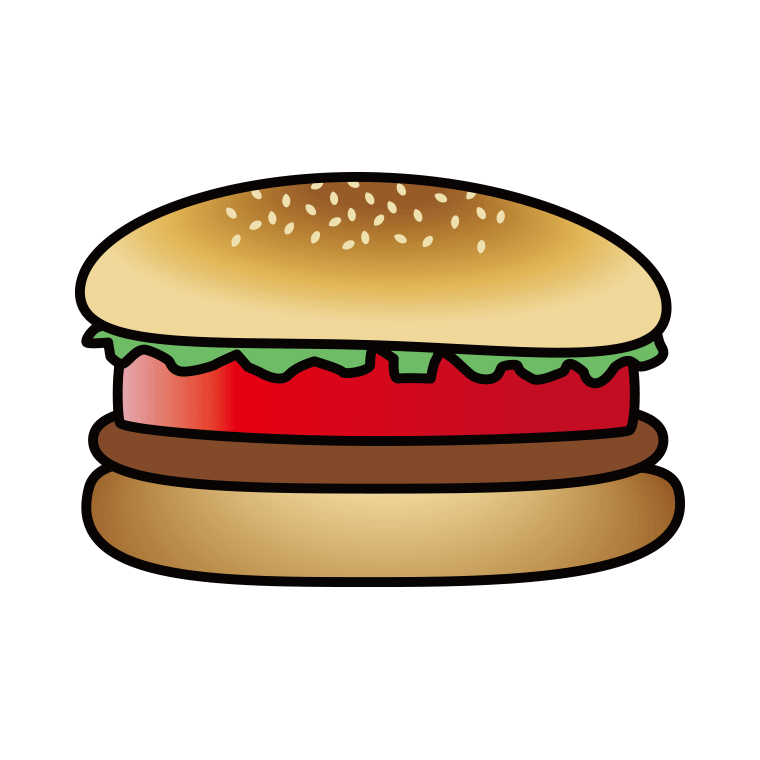 ハンバーガーのイラスト03（トマト入り）【色あり、背景なし】透過PNG