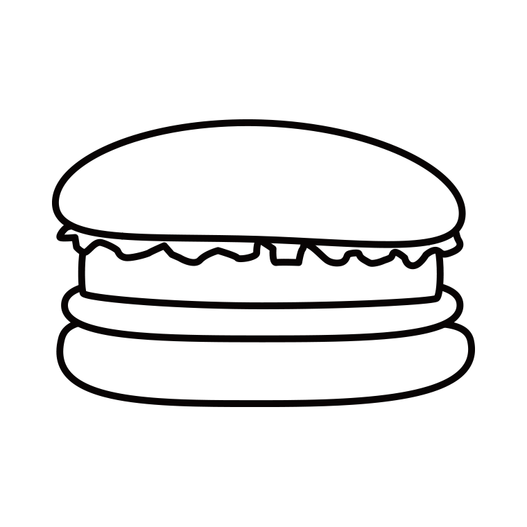 ハンバーガーのイラスト03（トマト入り）【線のみ】透過PNG