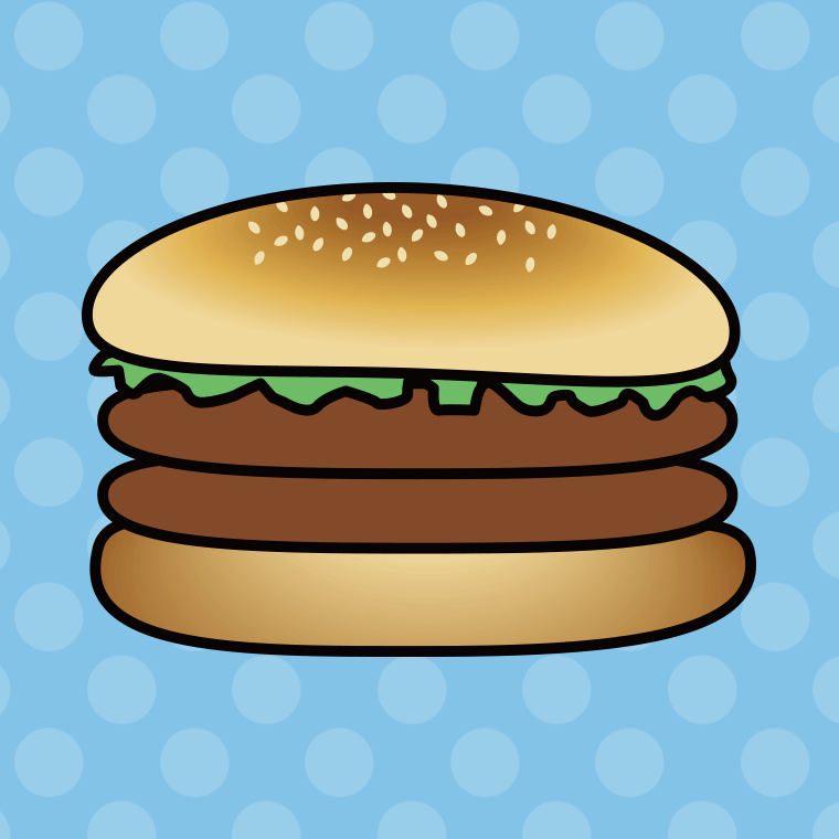 ハンバーガーのイラスト04（ダブルバーガー）【色、背景あり】PNG