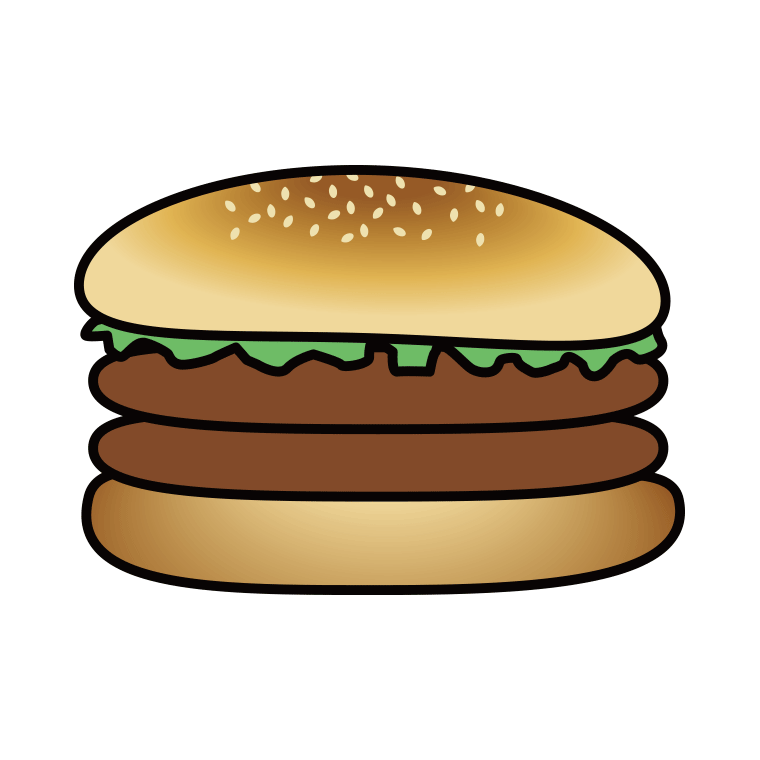 ハンバーガーのイラスト04（ダブルバーガー）【色あり、背景なし】透過PNG