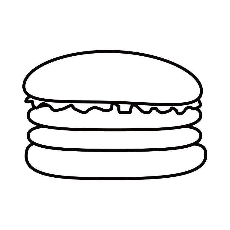 ハンバーガーのイラスト04（ダブルバーガー）【線のみ】透過PNG