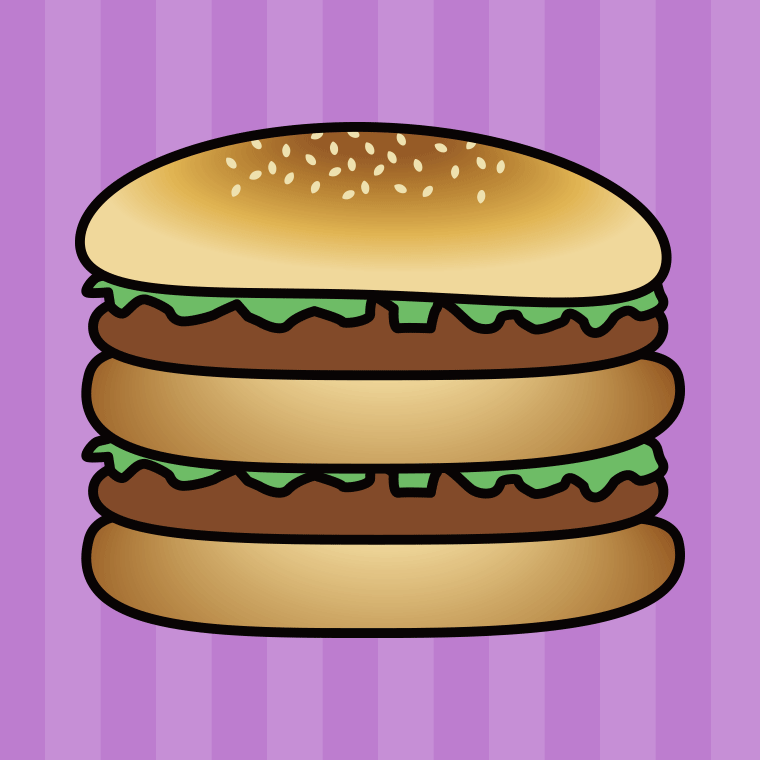 ハンバーガーのイラスト05（ビッグバーガー）【色、背景あり】PNG