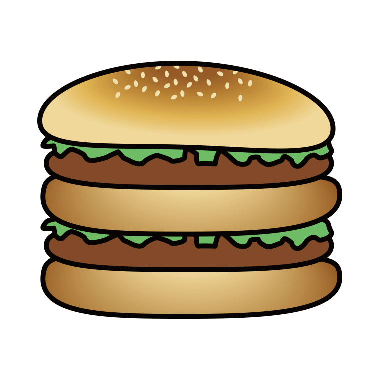 ハンバーガーのイラスト05（ビッグバーガー）【色あり、背景なし】透過PNG