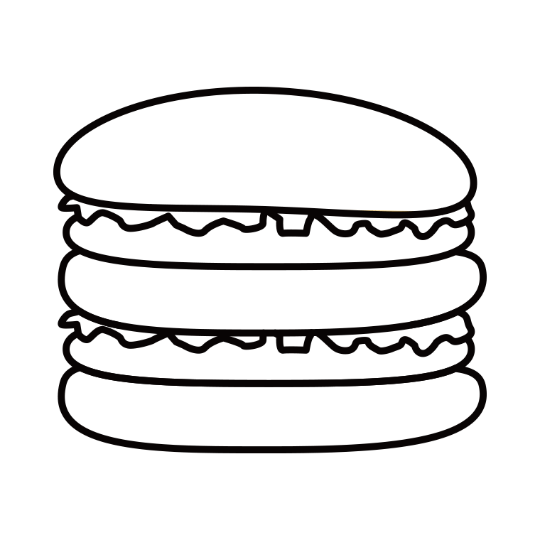 ハンバーガーのイラスト05（ビッグバーガー）【線のみ】透過PNG