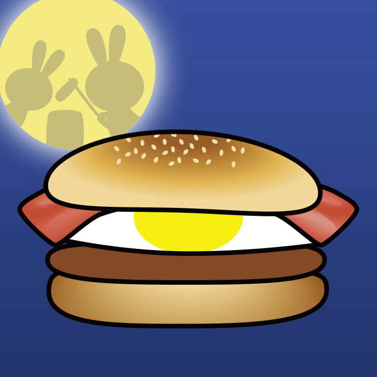 ハンバーガーのイラスト06（月見バーガー）【色、背景あり】PNG