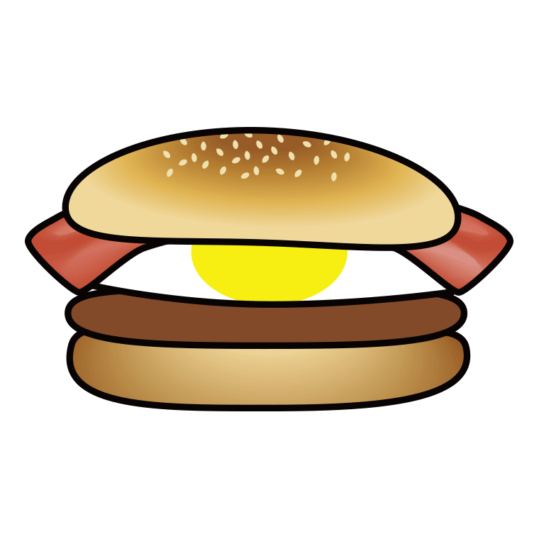 ハンバーガーのイラスト06（月見バーガー）【色あり、背景なし】透過PNG