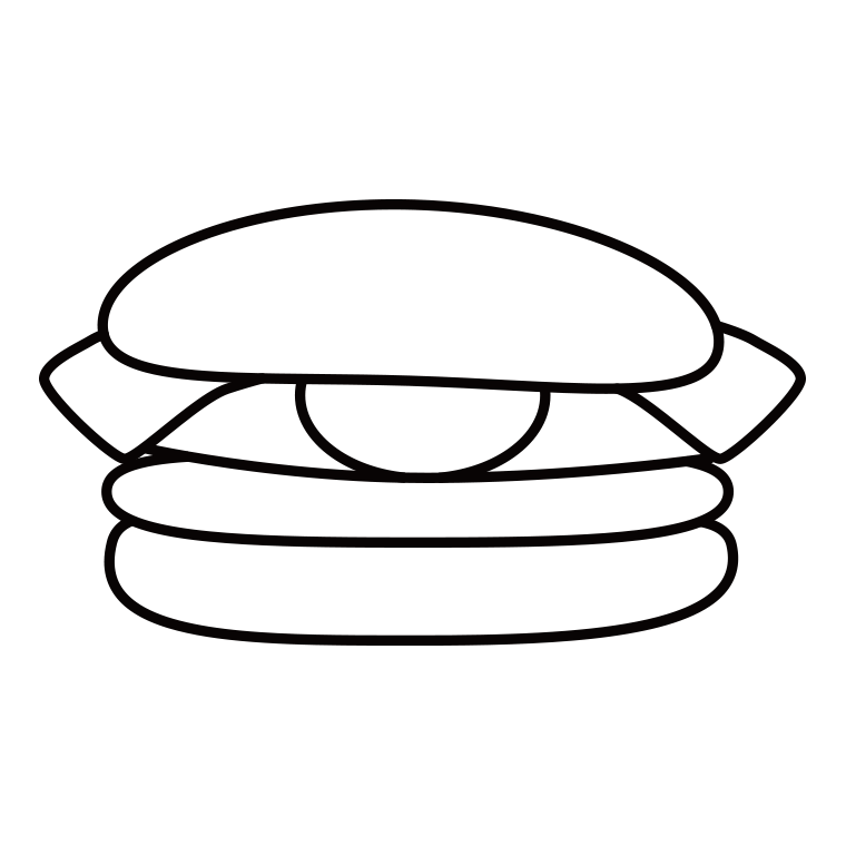 ハンバーガーのイラスト06（月見バーガー）【線のみ】透過PNG