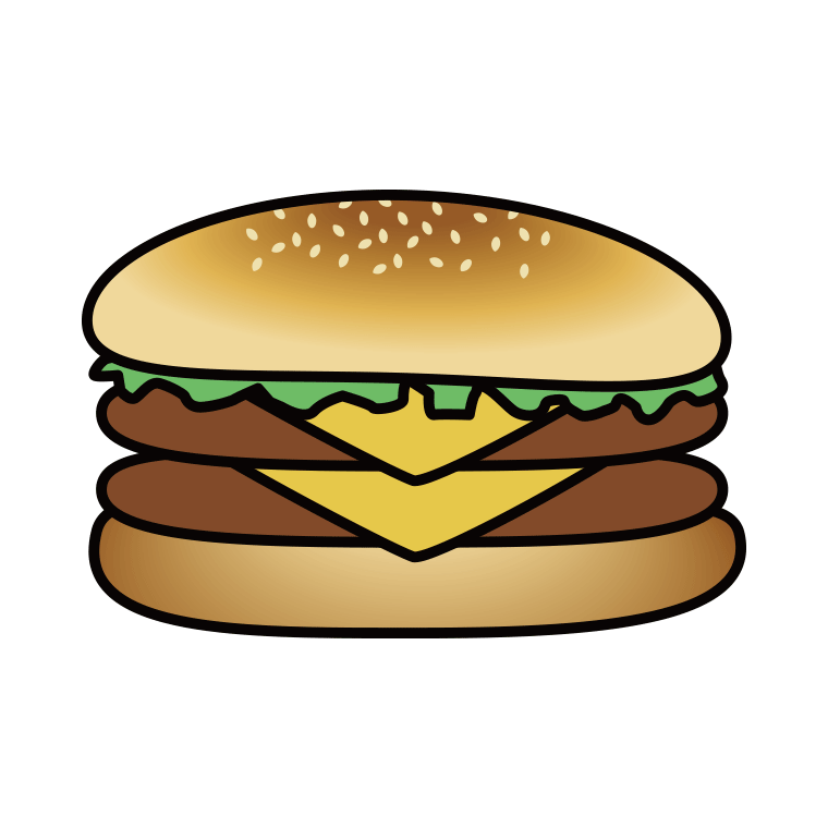 ハンバーガーのイラスト07（ダブルチーズバーガー）【色あり、背景なし】透過PNG