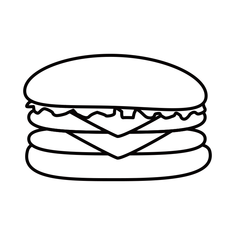 ハンバーガーのイラスト07（ダブルチーズバーガー）【線のみ】透過PNG