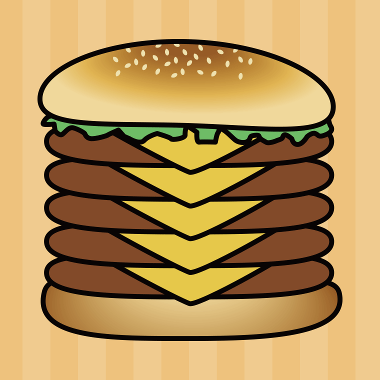【イラスト・アイコン素材】ハンバーガーのイラスト08（メガバーガー）