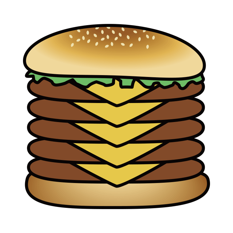 ハンバーガーのイラスト08（メガバーガー）【色あり、背景なし】透過PNG