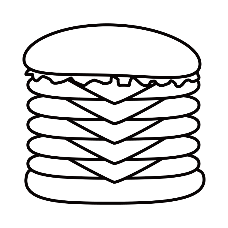 ハンバーガーのイラスト08（メガバーガー）【線のみ】透過PNG