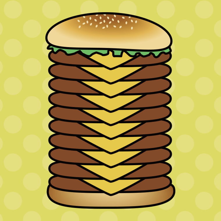 【イラスト・アイコン素材】ハンバーガーのイラスト09（ギガバーガー・超デカ盛り）
