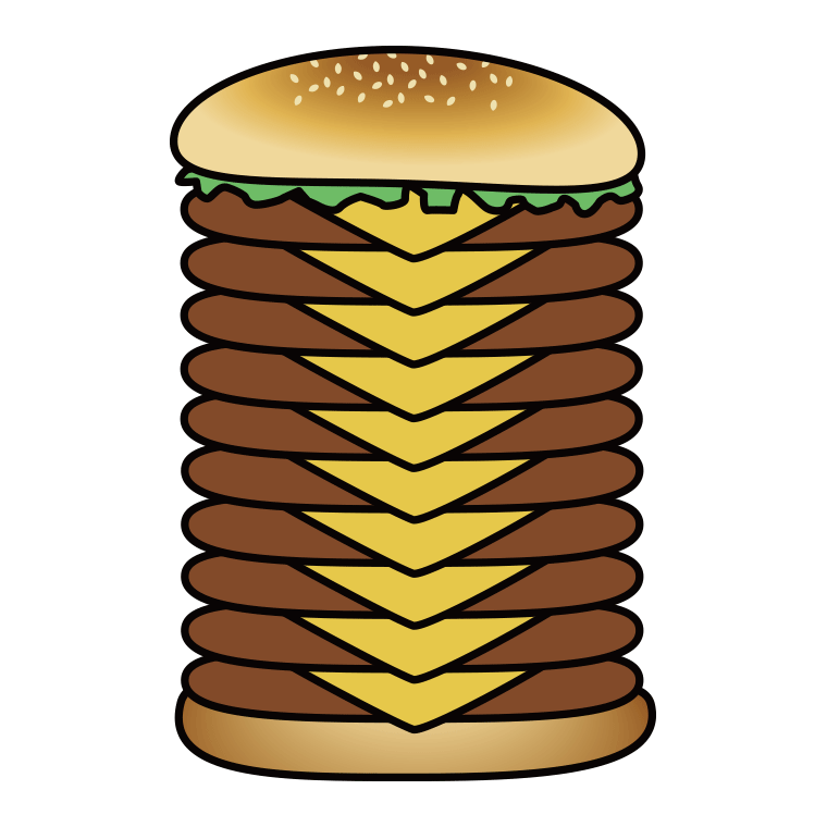 ハンバーガーのイラスト09（ギガバーガー・超デカ盛り）【色あり、背景なし】透過PNG