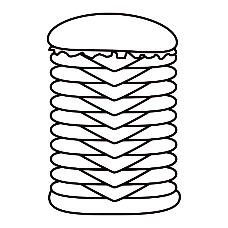 ハンバーガーのイラスト09（ギガバーガー・超デカ盛り）【線のみ】透過PNG