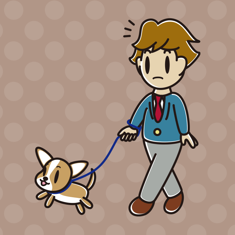 犬の散歩で何かに気付く男子高校生のイラスト【色、背景あり】PNG