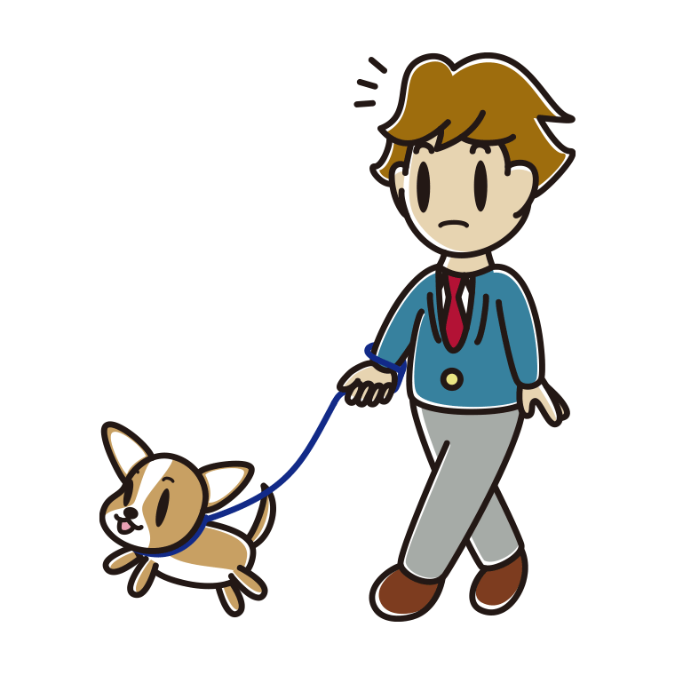 犬の散歩で何かに気付く男子高校生のイラスト【色あり、背景なし】透過PNG
