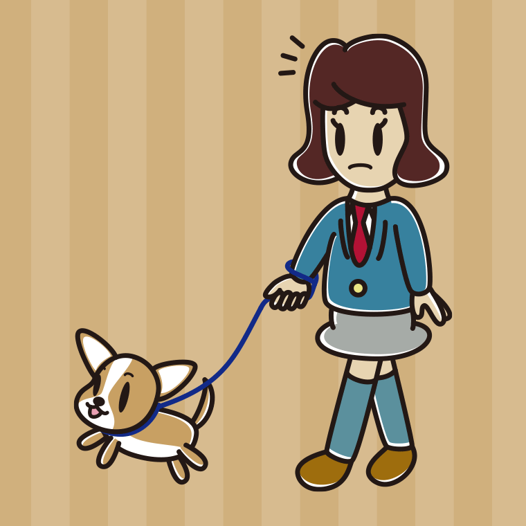 犬の散歩で何かに気付く女子高校生のイラスト【色、背景あり】PNG