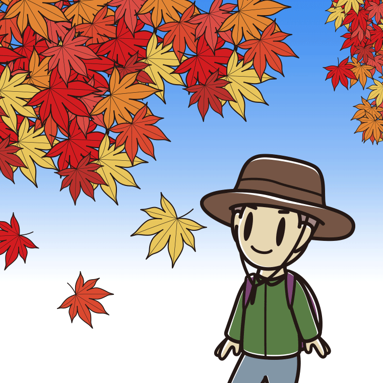 紅葉狩りをする男子中学生のイラスト【色、背景あり】PNG