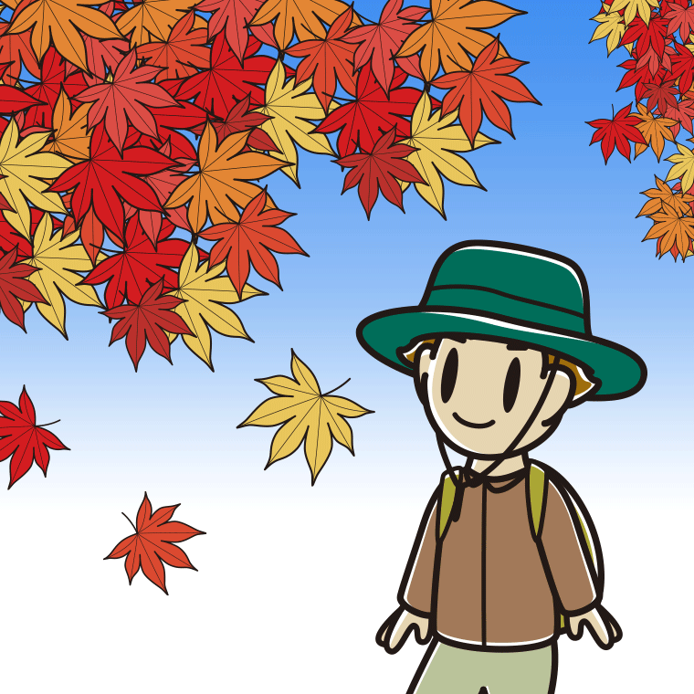 紅葉狩りをする男子高校生のイラスト【色、背景あり】PNG