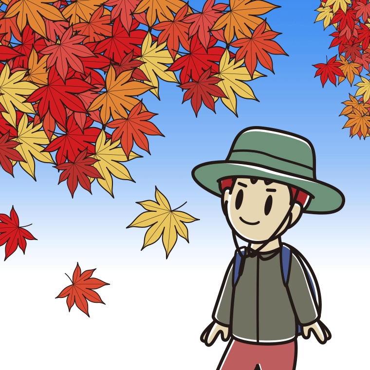 紅葉狩りをする男子大学生のイラスト【色、背景あり】PNG