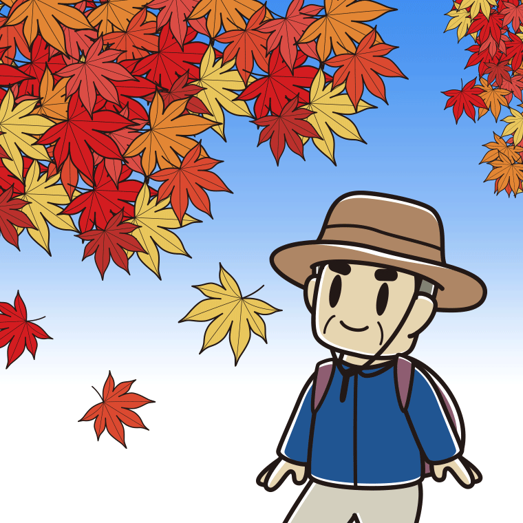 紅葉狩りをするおじさんのイラスト【色、背景あり】PNG