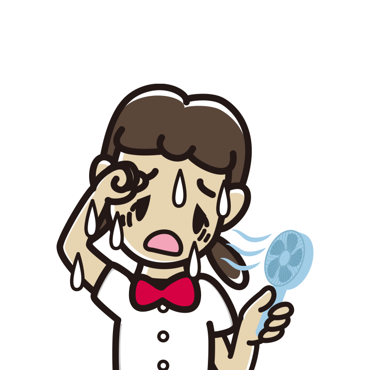 汗だくでハンディファンを使う女子中学生のイラスト【色あり、背景なし】透過PNG