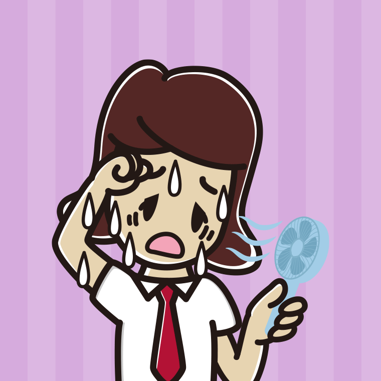 汗だくでハンディファンを使う女子高校生のイラスト【色、背景あり】PNG