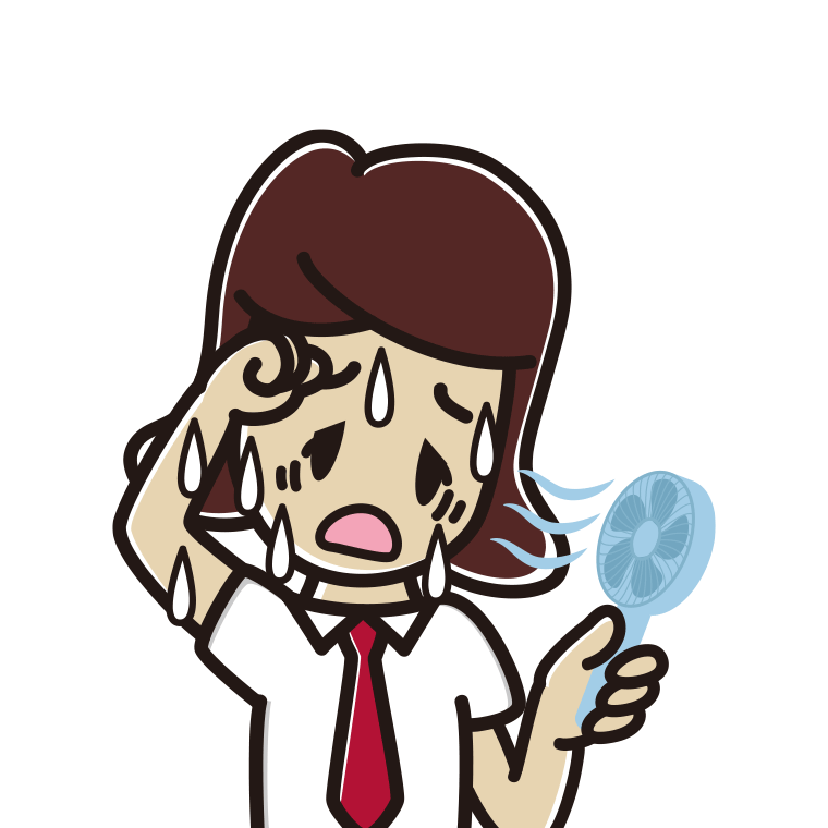 汗だくでハンディファンを使う女子高校生のイラスト【色あり、背景なし】透過PNG