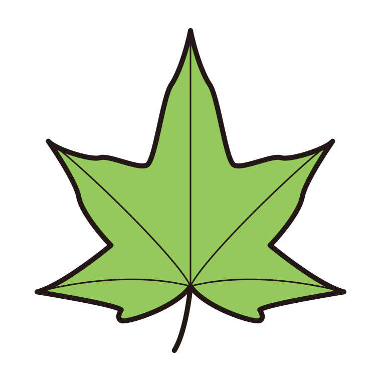 紅葉の葉っぱ（緑色）のイラスト08（モミジバフウ）【色あり、背景なし】透過PNG