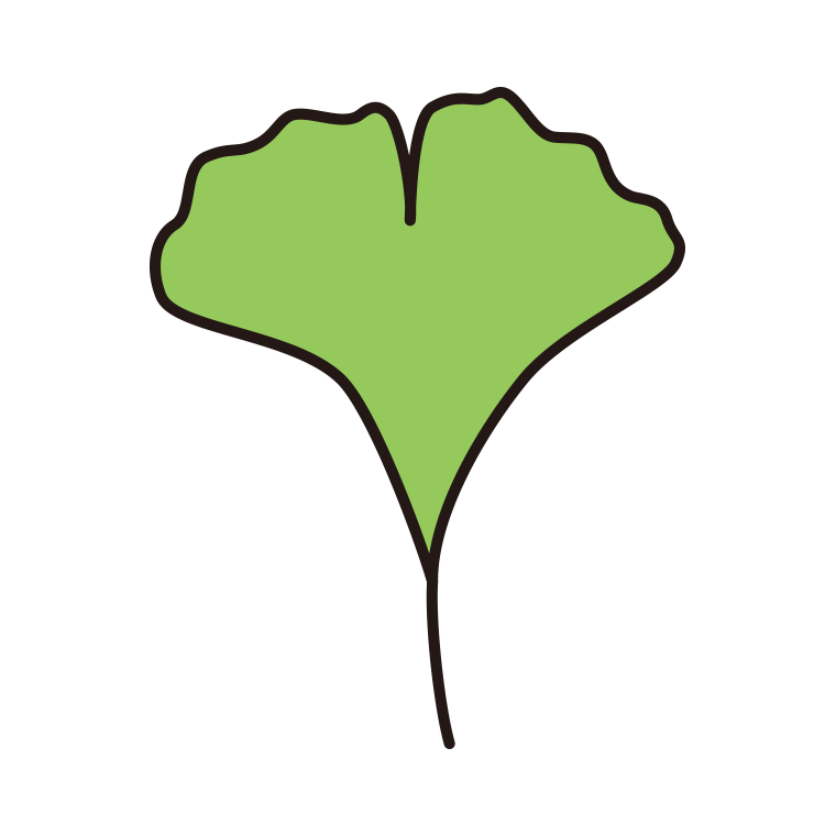 紅葉の葉っぱ（緑色）のイラスト09（イチョウ）【色あり、背景なし】透過PNG