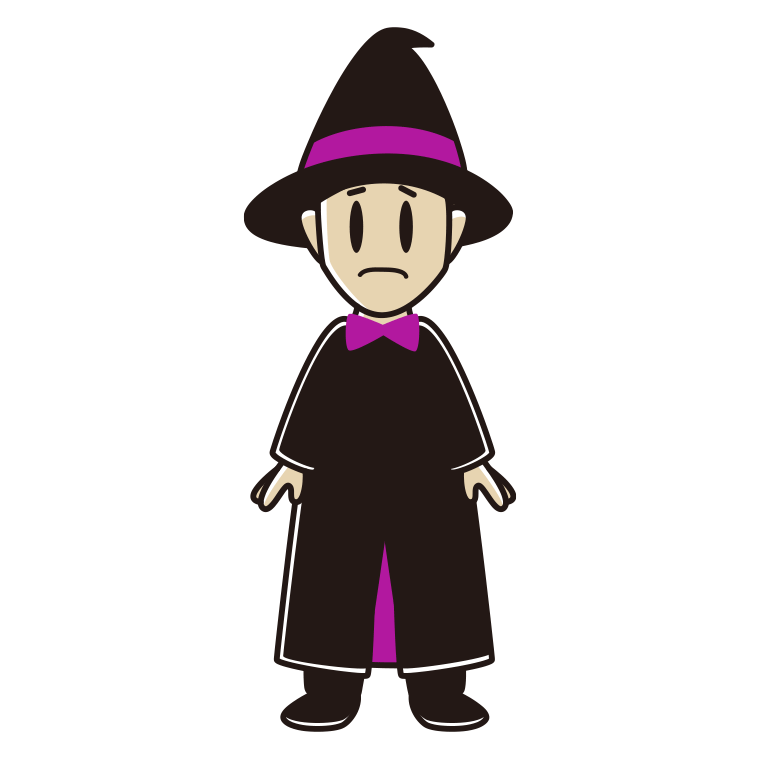困るハロウィンのコスプレ姿の男性のイラスト【色あり、背景なし】透過PNG