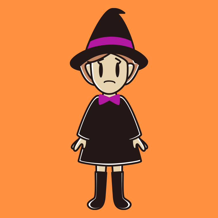 困るハロウィンのコスプレ姿の女性のイラスト【色、背景あり】PNG