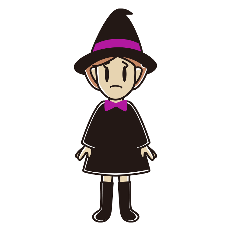 困るハロウィンのコスプレ姿の女性のイラスト【色あり、背景なし】透過PNG