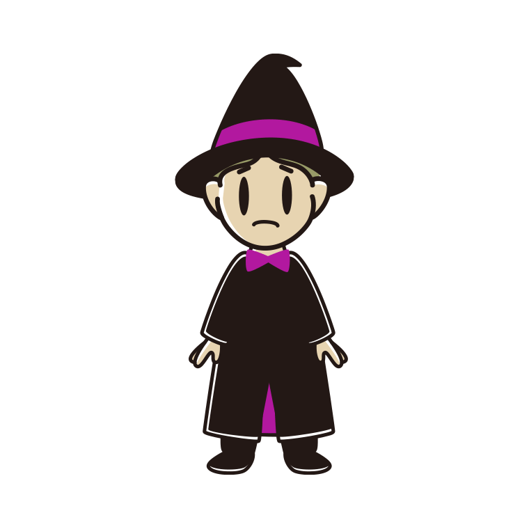 困るハロウィンのコスプレ姿の小学生男子のイラスト【色あり、背景なし】透過PNG
