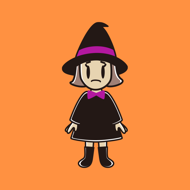 困るハロウィンのコスプレ姿の小学生女子のイラスト【色、背景あり】PNG