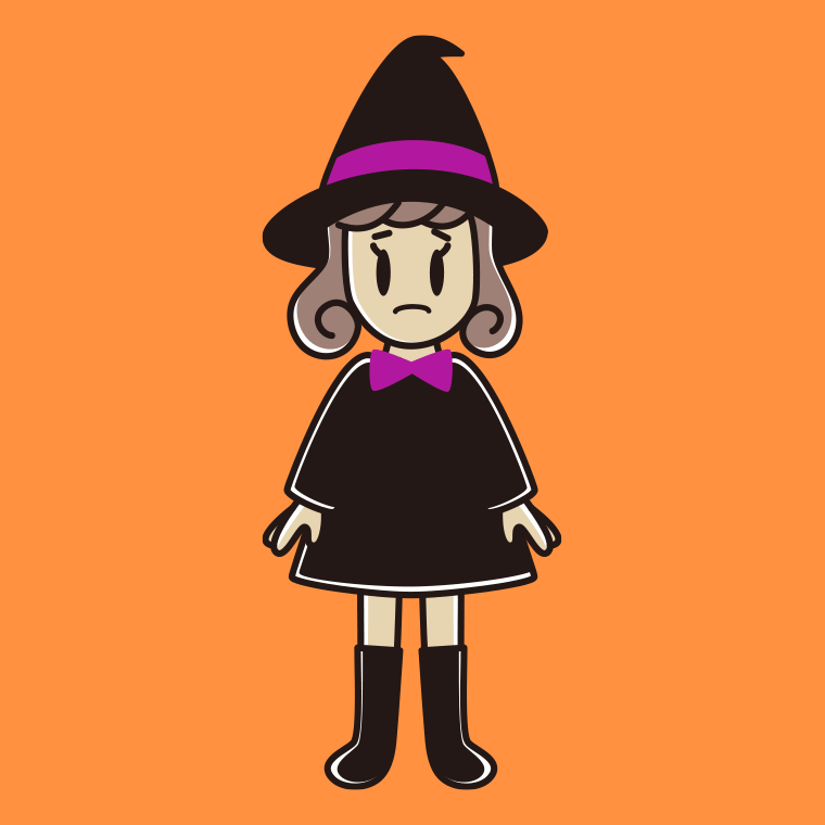困るハロウィンのコスプレ姿の女子大学生のイラスト【色、背景あり】PNG