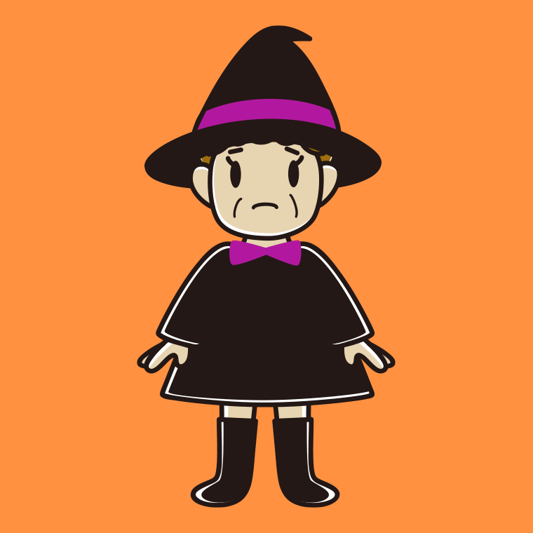 困るハロウィンのコスプレ姿のおばさんのイラスト【色、背景あり】PNG