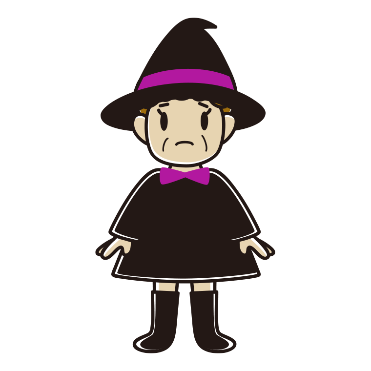 困るハロウィンのコスプレ姿のおばさんのイラスト【色あり、背景なし】透過PNG