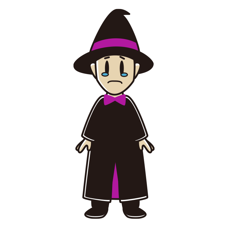 泣くハロウィンのコスプレ姿の男性のイラスト【色あり、背景なし】透過PNG