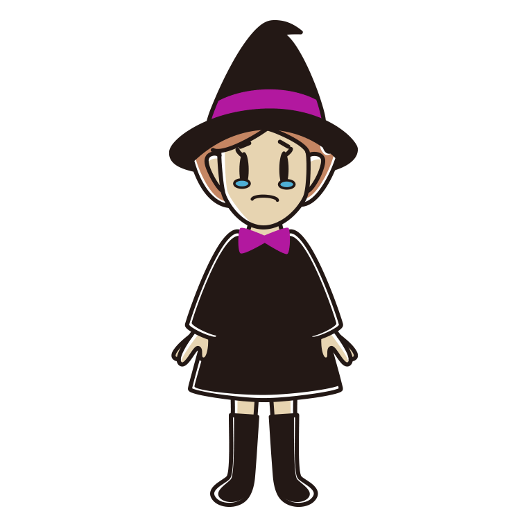 泣くハロウィンのコスプレ姿の女性のイラスト【色あり、背景なし】透過PNG