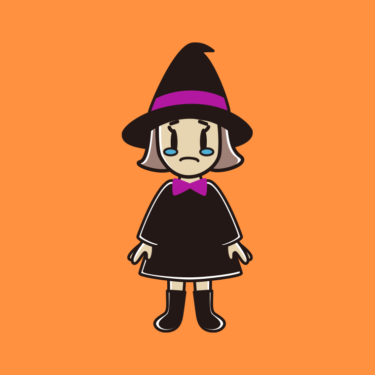 泣くハロウィンのコスプレ姿の小学生女子のイラスト【色、背景あり】PNG